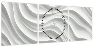 Obraz - 3D bílé vlny (s hodinami) (90x30 cm)
