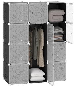 HOMCOM DIY Systém Šatníku se 2 Velkými a 9 Malými K cubes, Úložný prostor, Botník, Knihovna, Hračkový K cabinet Černá 111 x 47 x 145 cm | Aosom