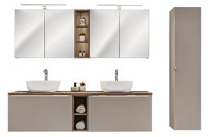 Comad Koupelnová sestava SantaFe s deskou, umyvadly, zrcadly a skříňkami 180 cm taupe/dub santa fe vintage