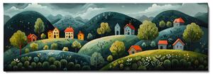 Obraz na plátně - Kopečky s vesnicí Viarel FeelHappy.cz Velikost obrazu: 150 x 50 cm