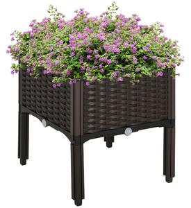 Zvýšený záhon Outsunny, květináč s drenážními otvory, květinový box v ratanovém vzhledu, plast, hnědý, 40 x 40 x 44 cm | Aosom