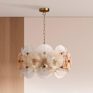 Maytoni Závěsné svítidlo Aster, sklo, Ø 62,6 cm, 8 x E14, stmívatelný, Mosaz / zlato, Obývací pokoj / jídelna, Sklo