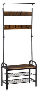 HOMCOM Stojan na kabáty a boty s 8 háčky a 2 policemi MDF Černá 72,1 x 34 x 184,8 cm | Aosom