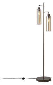 Hotelová elegantní stojací lampa tmavě bronzová s jantarovým sklem 2-světla - Stavelot