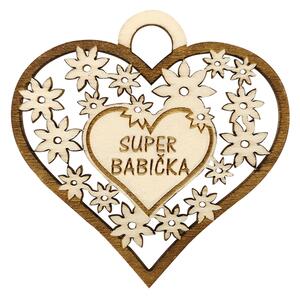 AMADEA Dřevěné srdce s textem "super babička", 7 cm, český výrobek