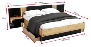 Manželská postel DOTA + rošt + matrace DE LUX + deska s nočními stolky, 160x200, dub Kraft zlatý/černá