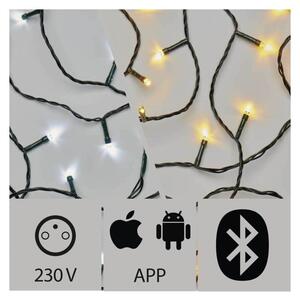 Venkovní vánoční LED řetěz ovládaný pomocí aplikace, 150xLED, teplá/studená bílá, 15m, bluetooth