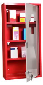 HOMCOM Lékárnička Medicínská Skříňka s 3 Policemi a Zámkem - Červená s Matným Sklem, 27cm x 57cm x 12cm | Aosom