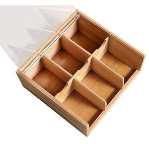 Organizér na čaje, 6 přihrádek, 22 x 21 x 9,5 cm, bambus/plast KESPER 58903