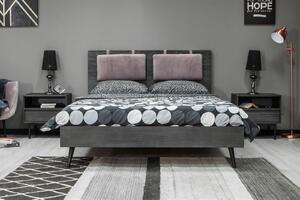 Retro manželská postel 180x200 ROSELYN s nočními stolky - tundra grey / grafitová / pudrově růžová