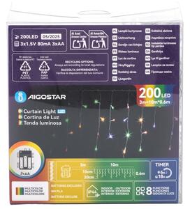 Aigostar - LED Venkovní ván řetěz 200xLED/8 funkcí 3xAA 13x06m IP44 multicolor