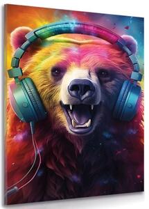 Obraz medvěd se sluchátky - 40x60
