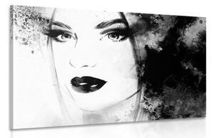 Obraz módní ženský portrét v černobílém provedení - 120x80 cm