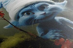Obraz modrá kočka s bílou čepicí v lese - 40x60