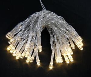 Vnitřní vánoční LED řetěz na baterie - teplá bílá, 5m, 50 LED, bílý kabel