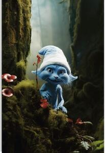 Obraz modrá kočka s bílou čepicí v lese - 40x60