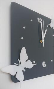 Moderní nástěnné hodiny z plastu-Motýli, Barva: šedá, bílá, Rozměr: 30x30 cm