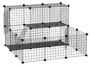 PawHut DIY plot pro malá zvířata se 24 panely – hrací oplocení s drátovou sítí, modulární klec pro morčata, králíky a činčily 105x105x70 cm, černá | A