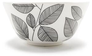 Porcelánová miska Organic, 12 cm – s motivem černých listů a mačkaným povrchem