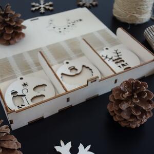 SENTOP Dřevěné vánoční dekorace 1 sada-18 kusů Vánoce beránek bílé topol