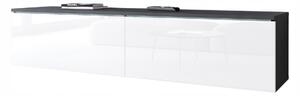 TV stolek do obývacího pokoje 140 cm, 2dveřový, matera/bílý lesk, univerzální, s LED osvětlením