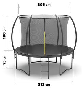 Černá zahradní trampolína JUMP 305 cm s ochrannou sítí a žebříkem