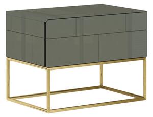 Noční stolek MELOSIA - cementově zelený / zlatý