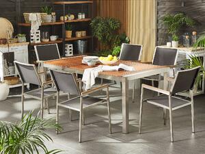Zahradní set, dřevěný stůl z eukalyptu a 6 šedých židlí GROSSETO