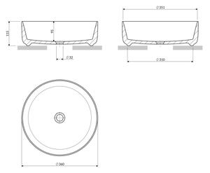 OMNIRES TULSA355BP - Umyvadlo na desku TULSA pr. 36 cm keramika/lesklá bílá