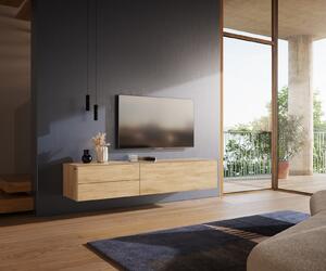 DELIFE TV stolek Cuor 180 cm keramika Laminam® Sabbia dubová 1 výklopná dvířka 2 zásuvky závěsný