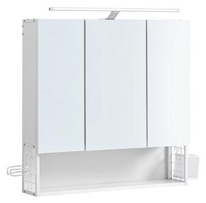 Bílá koupelnová skříňka se zrcadly a LED světlem 70 × 70 cm