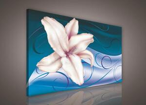 Obraz na plátně lilie na modrém podkladu 290O1, 100 x 75 cm, IMPOL TRADE