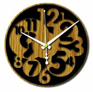 Sentop - Moderní nástěnné hodiny čísla HDKF019 MDF dub - černé