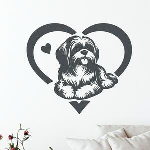 Dřevěný obraz ležícího SHIH TZU v srdci | Rozměry (cm): 40x35 | Zvolte barvu dekoru: Antracitová