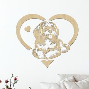 Dřevěný obraz ležícího SHIH TZU v srdci | Rozměry (cm): 40x35 | Zvolte barvu dekoru: Javor