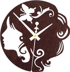 Dřevěné hodiny - dáma s motýlem ve vlasech černé i barevné | SENTOP PR0399
