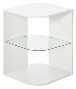 HOMCOM Moderní stolek do obývacího pokoje s 3 policemi a skleněnou deskou, 40x40x56 cm, bílý | Aosom