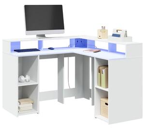 Psací stůl s LED světly bílý 130 x 130 x 91 cm kompozitní dřevo 3309447
