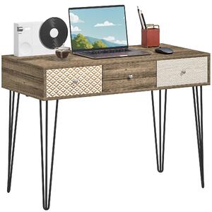 HOMCOM Bohémský psací stůl s 3 zásuvkami a nožkami v designu hairpin pro kancelář, ložnici nebo toaletní stolek 105x50x75 cm dřevo | Aosom