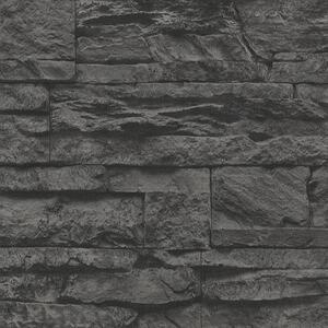 Vliesové tapety na zeď Wood´n Stone 707123, kámen černý, rozměr 10,05 m x 0,53 m, A.S.Création