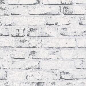 Vliesové tapety na zeď Wood´n Stone 90783-7, cihla bílo-šedá, rozměr 10,05 m x 0,53 m, A.S.Création