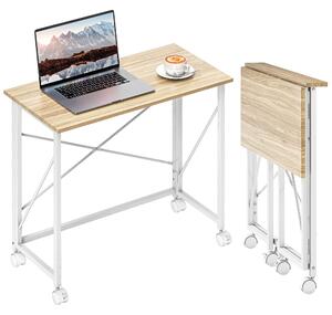 HOMCOM Skládací stůl na kolečkách Kompaktní počítačový stůl, Stolek na laptop pro domácí kancelář do malých prostor 80x40x75 cm Přirozený | Aosom