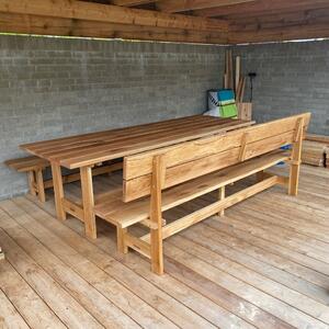 KULHÁNEK Zahradní dubová sestava - stůl, 1x lavice s opěradlem, 1x lavice bez opěradla (přírodní provedení) Délka: 150 cm, Odstín nátěru: olej - bezbarvý