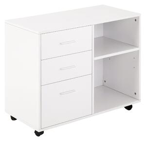 HOMCOM Stojan na tiskárnu s 3 zásuvkami, nastavitelné police na kolečkách, velká úložná kapacita 80x40x65 cm Bílá | Aosom