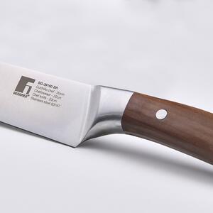 Šéfkuchařský nůž z nerezové oceli a bukového dřeva Bergner / ergonomická rukojeť / 20 cm / stříbrná / hnědá