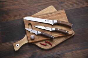 Nůž na loupání z nerezové oceli a bukového dřeva Bergner / 8,75 cm / ergonomická rukojeť / stříbrná / hnědá