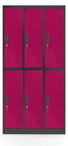 Plechová šatní skříň 6 boxů IGOR, antracit-fuchsia (809)