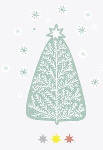 FUGU Samolepka na zeď vánoční stromek Nature přemístitelný Barva: stromek tyrkysová-bílá, Rozměr: malý vánoční stromek přírodní 46 x 27 cm + vločky