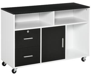 HOMCOM Kancelářský Pomocný Nábytek Souborný Skříň s Kolečky, Policemi a Šuplíky - víceúčelová Úložná Skříň 100x35x65 cm Černá a Bílá | Aosom