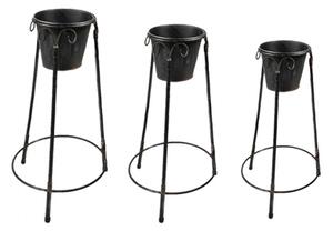 Květináče (sada 3 ks) Černá 38*38*79 / 36*34*61 / 28*27*49 cm – 38x38x79/36x34x61/28x27x49 cm